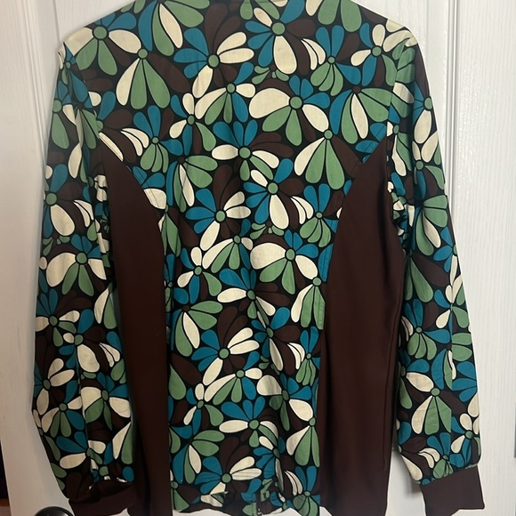 Cherokee zip long sleeved brown turquoise beige scrub jacket M - Picture 4 of 4